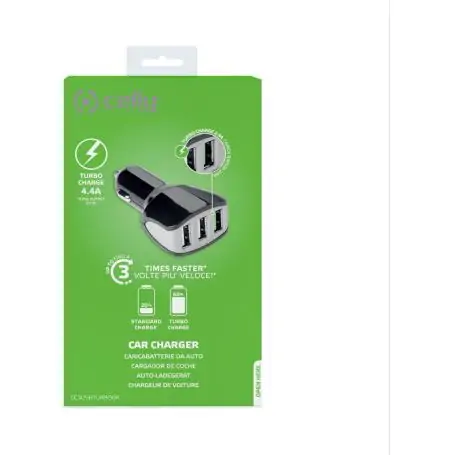 Celly USB Auto Charger 3 USB Ports 4.4A Black