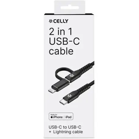 Celly Duo Cable 100W C To C+light Cable 2 Meter Black