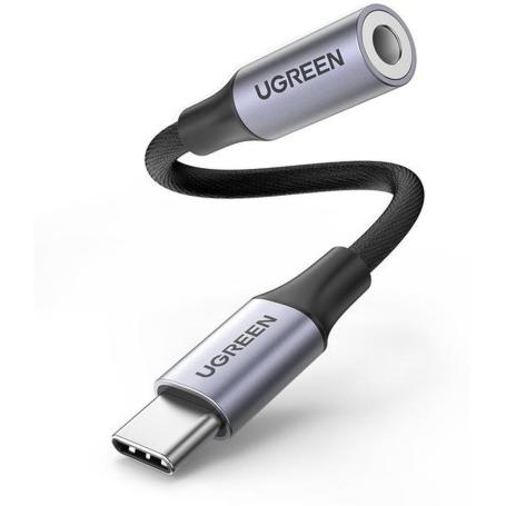 Ugreen USB-C to 3.5mm M/F Cable Aluminum Shell w/ Braided 10cm Grey 80154